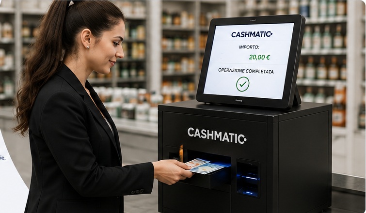 Persona che utilizza una cassa automatica Cashmatic